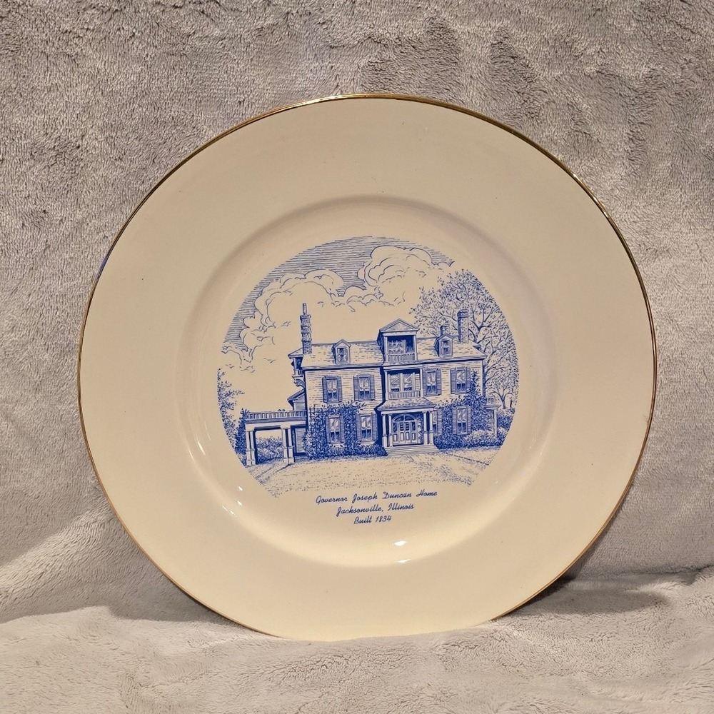 Vintage World Wide Art Studios Governor Joseph Duncan Home Jacksonville IL Plate